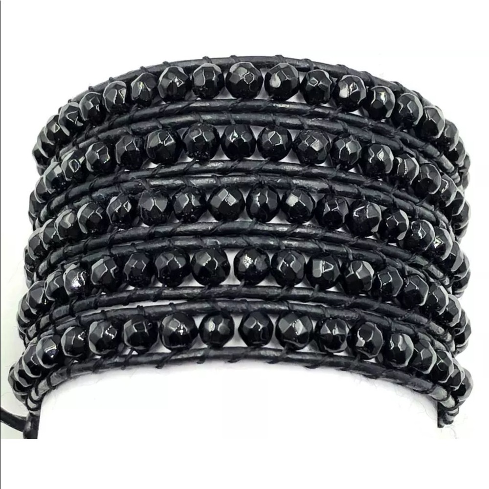 🍒NEW BLACK KELITCH ONYX WRAP LAYERED BRACELET BOHO - Picture 3 of 5